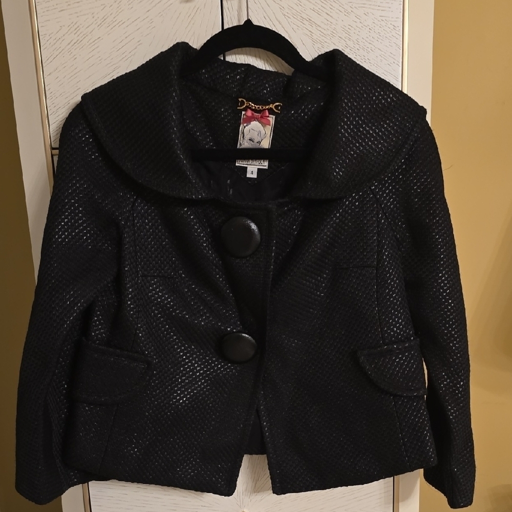Yoana Baraschi Black Wool Cropped Blazer with Textured Fabric